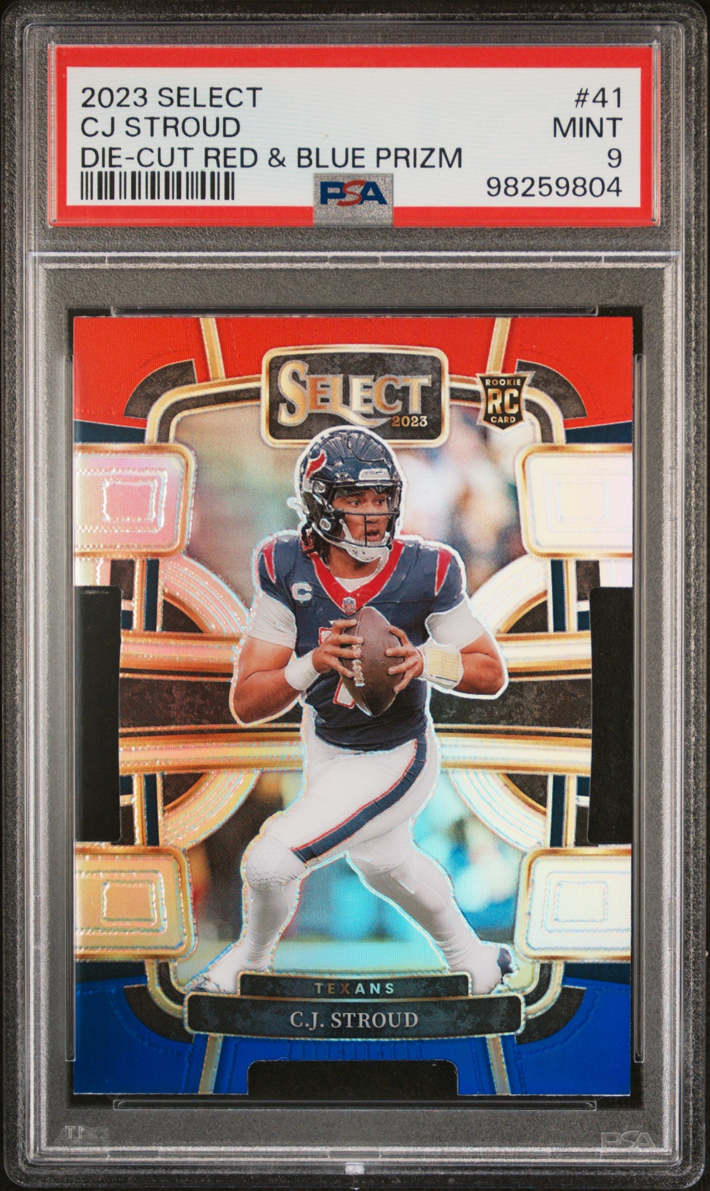2023 Panini Select #41 Cj Stroud Die-Cut Red & Blue Prizm PSA 9