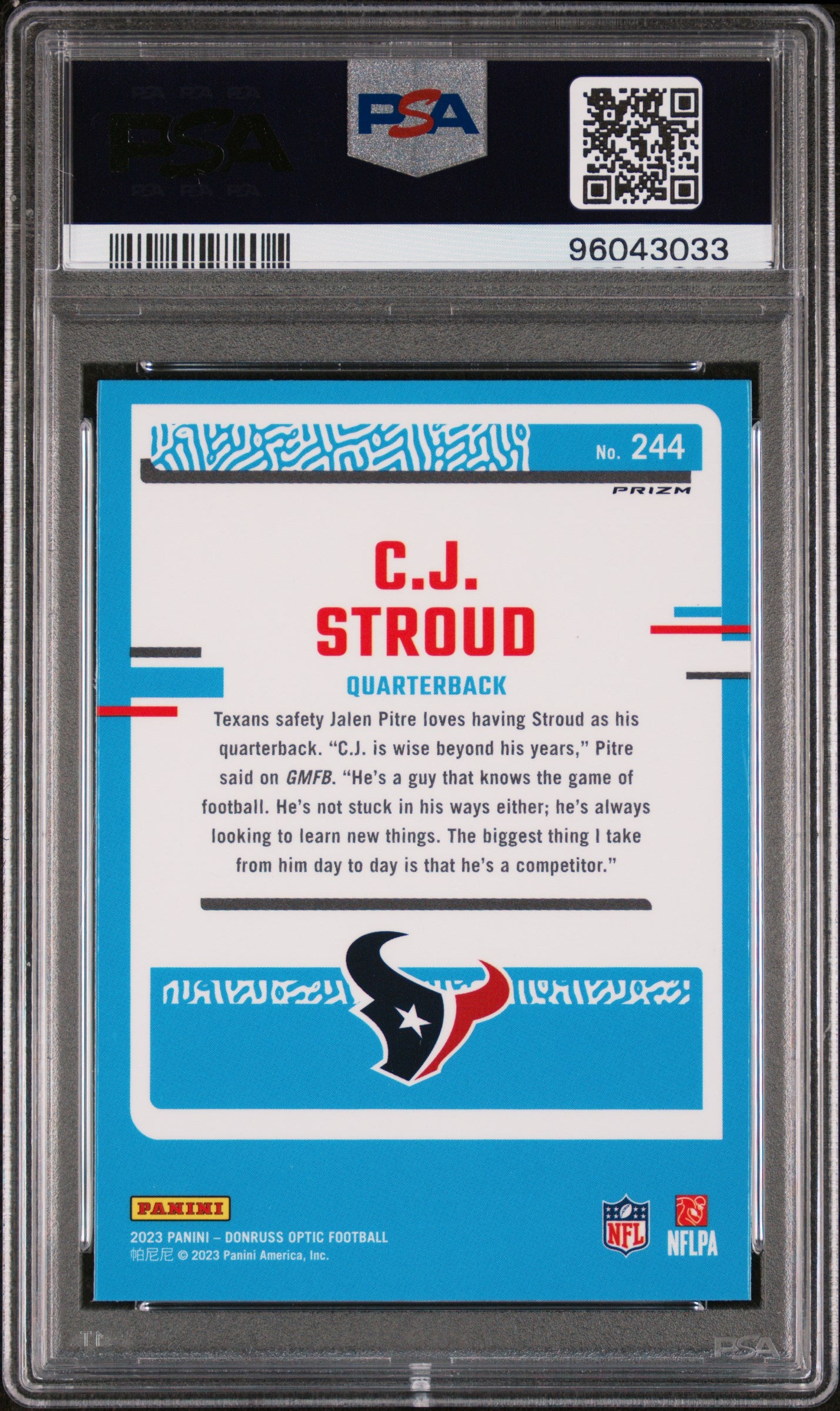 2023 Panini Donruss Optic #244 Cj Stroud Purple Shock PSA 9