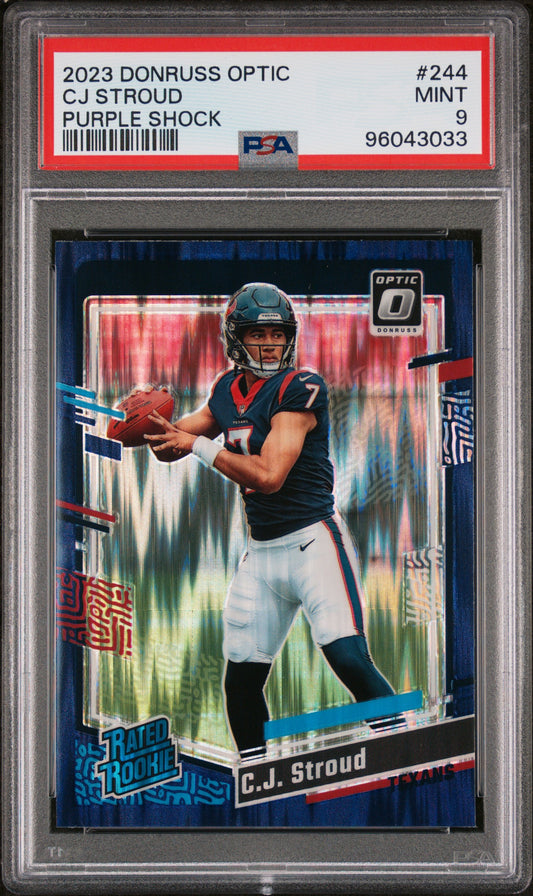 2023 Panini Donruss Optic #244 Cj Stroud Purple Shock PSA 9