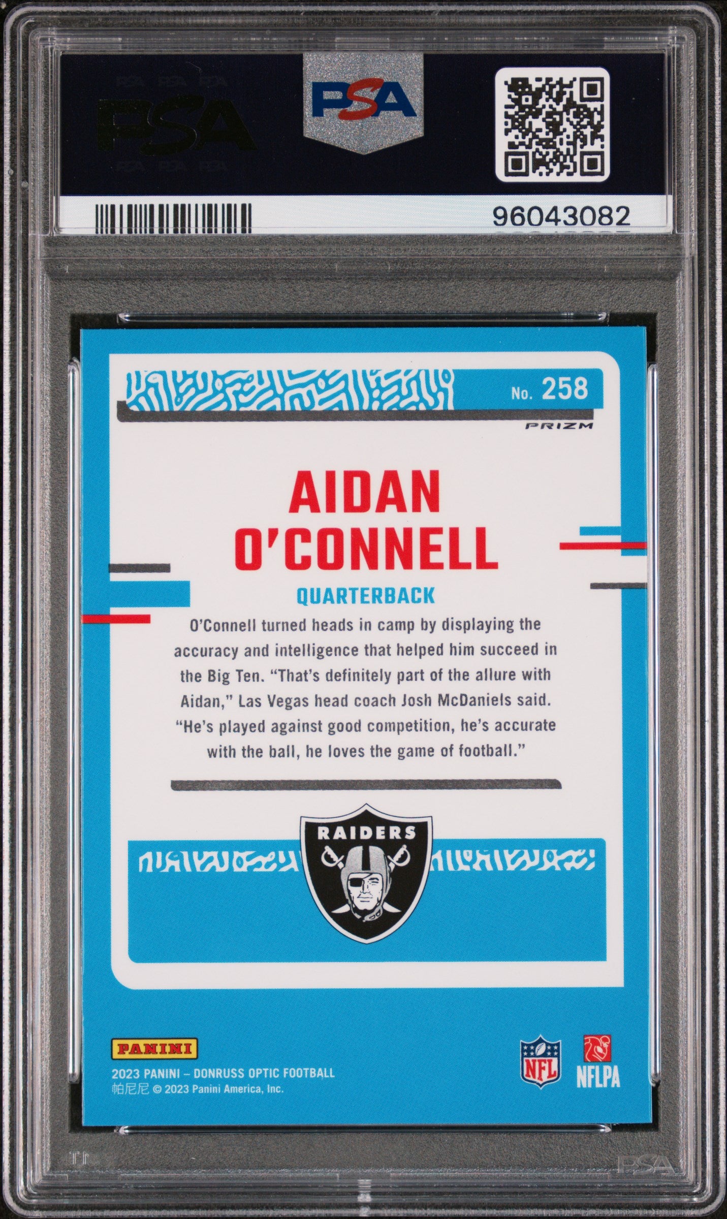2023 Panini Donruss Optic #258 Aidan O'Connell Blue Hyper PSA 10