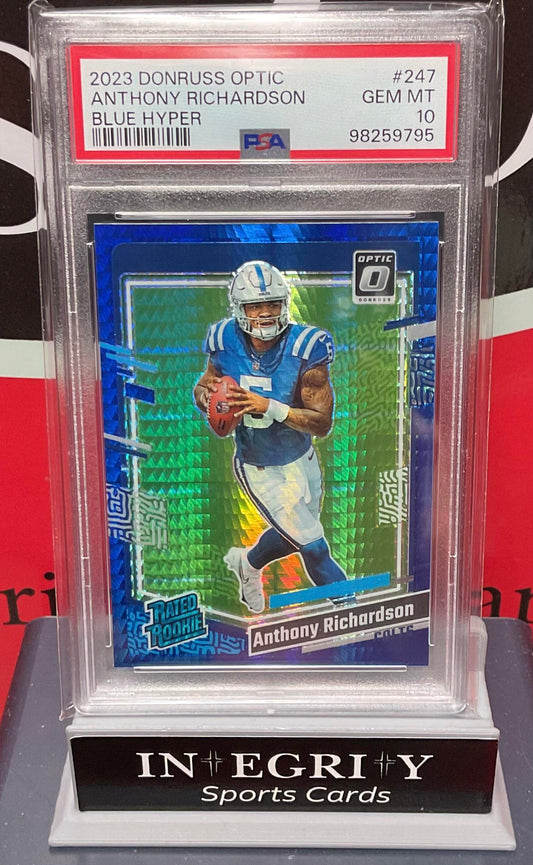 2023 Panini Donruss Optic #247 Anthony Richardson Blue Hyper PSA 10