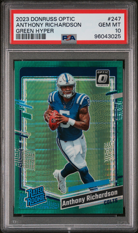 2023 Panini Donruss Optic #247 Anthony Richardson Green Hyper PSA 10