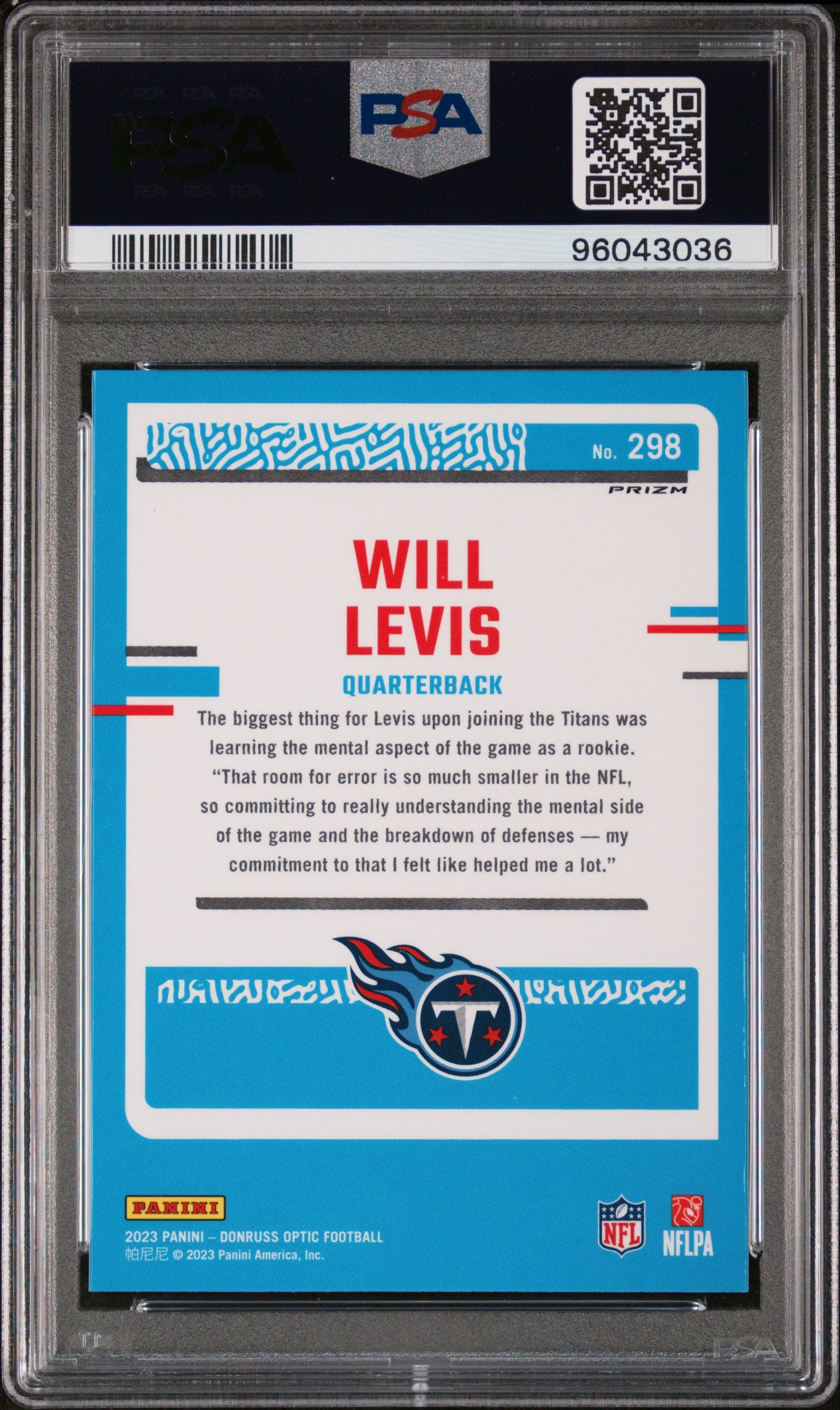 2023 Panini Donruss Optic #298 Will Levis Blue Hyper PSA 10