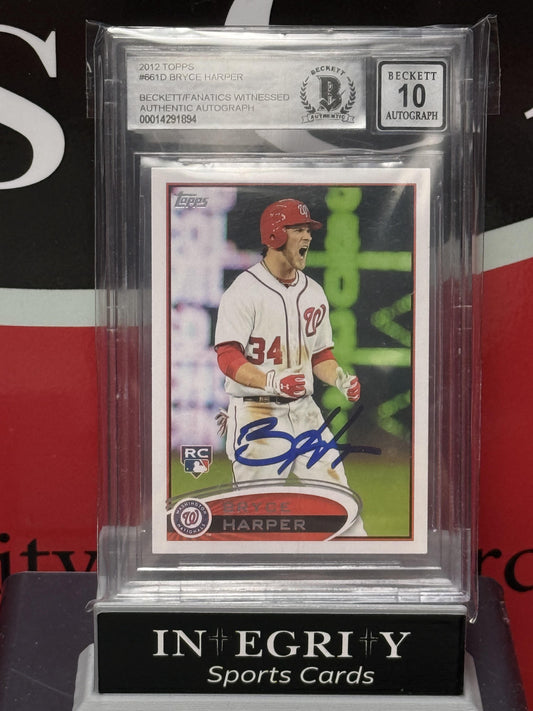 2012 Topps #661D Bryce Harper/Yelling/Factory set BGS Authentic Auto