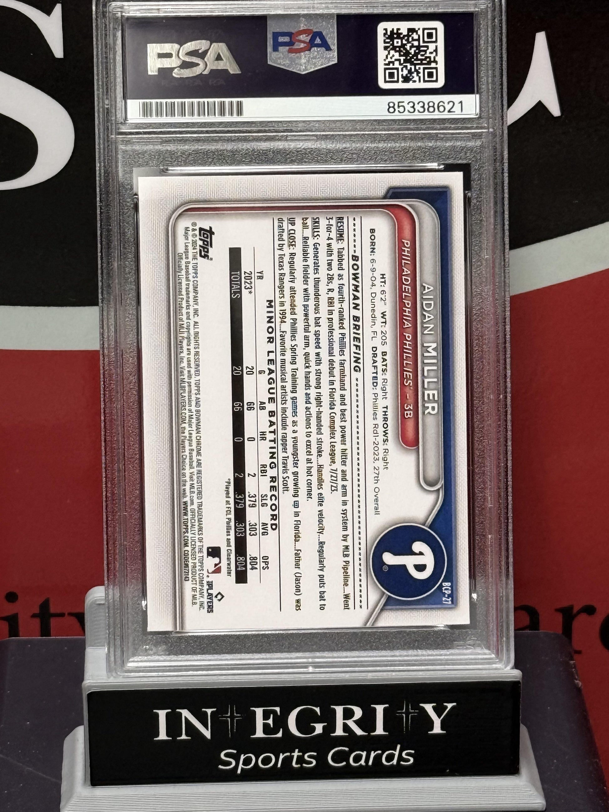 Bowman draft chrome #BCP-27 Aidan Miller Authenticated autograph