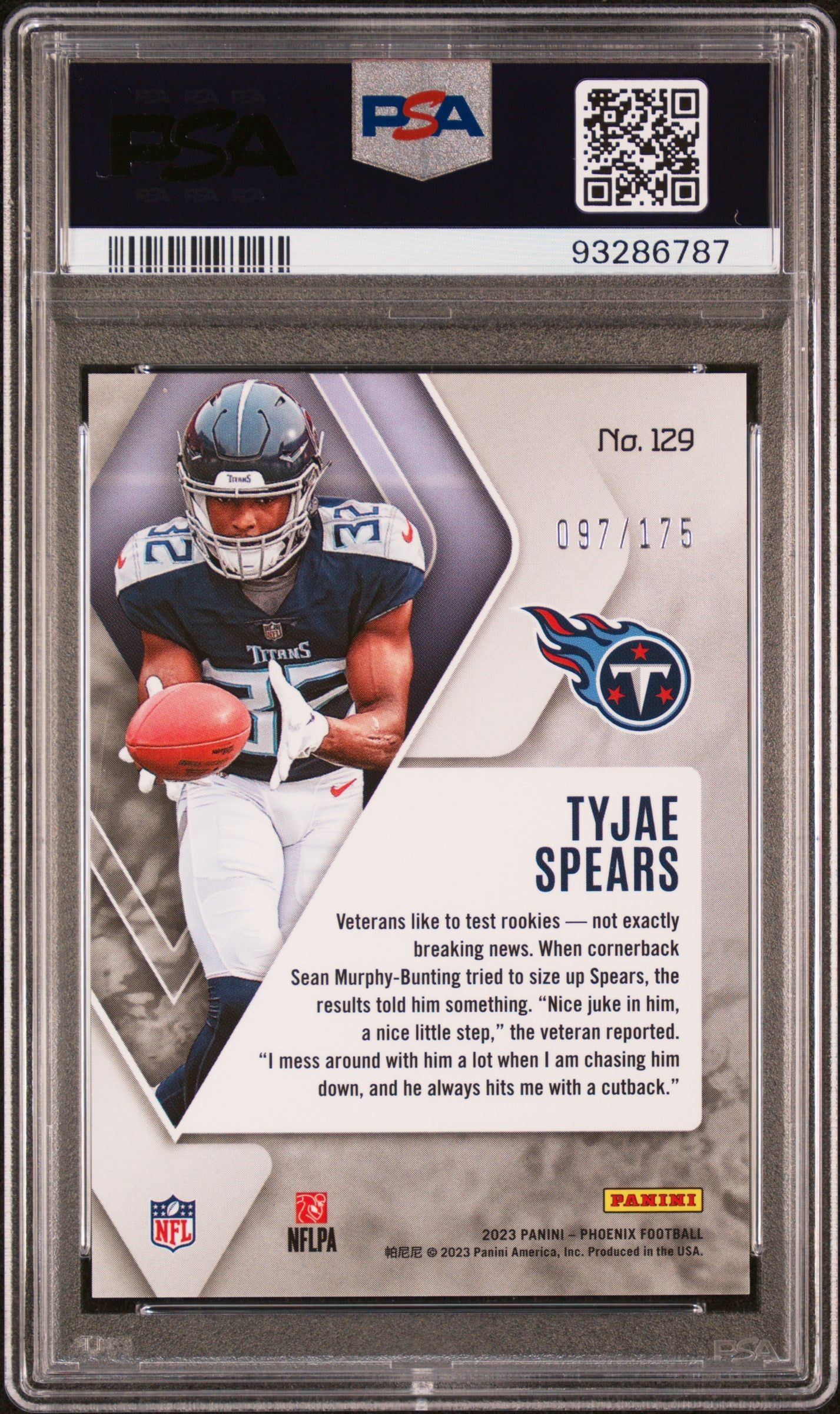 2023 Panini Phoenix #129 Tyjae Spears Lava PSA 10