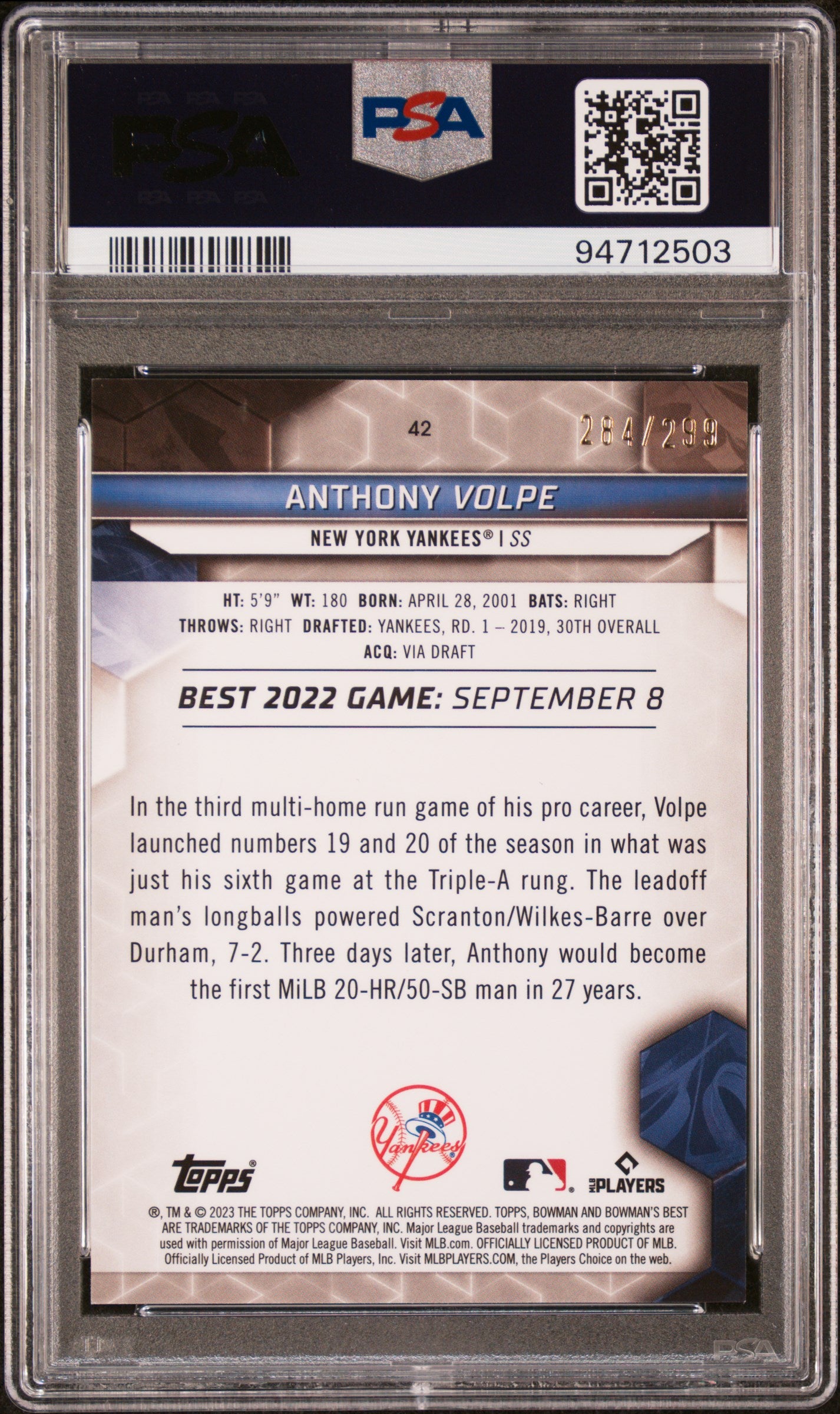 2023 Bowman'S Best #42 Anthony Volpe Mini Diamond Refractor /299 PSA 10
