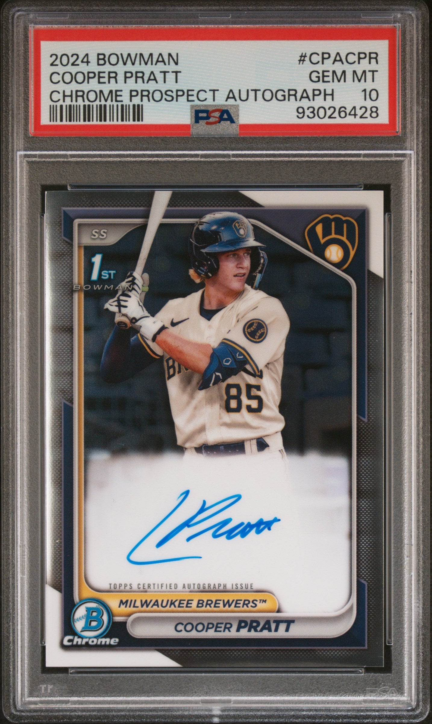 2024 Bowman Chrome Prospect Autographs #CPACPR Cooper Pratt PSA 10