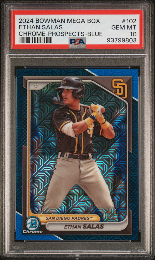2024 Bowman Mega Box Chrome Prospects #102 Ethan Salas-Blue Ref PSA 10