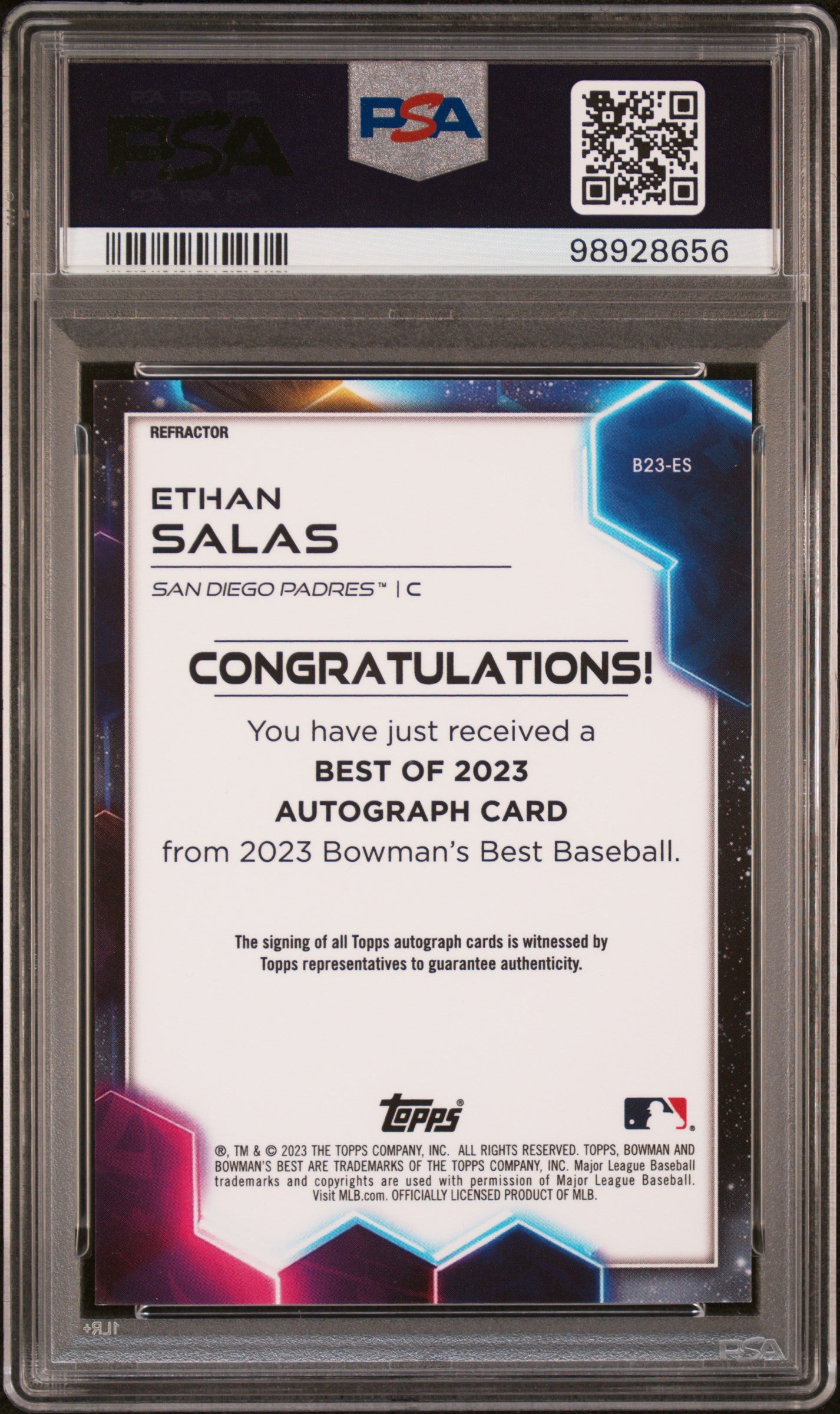 2023 Bowman'S Best Best Of 2023 Autographs #B23ES Ethan Salas-Refractor PSA 9