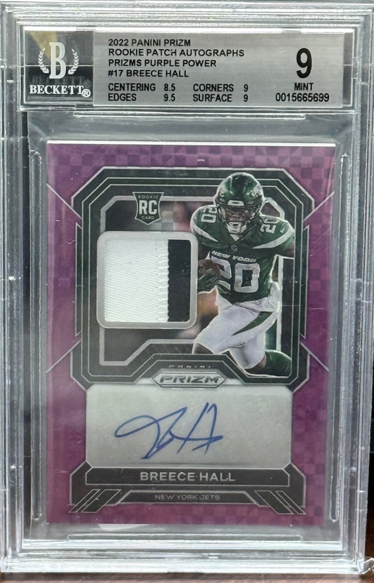 2022 Panini Prizm Rookie Patch Autographs Purple #17 Breece Hall BGS 9.0