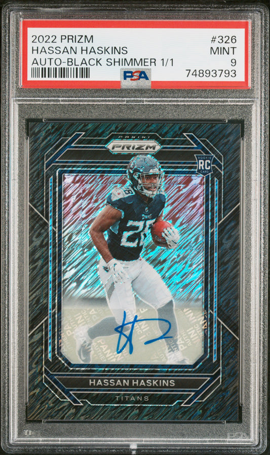 2022 Panini Prizm #326 Hassan Haskins Auto-Black Shimmer 1/1 PSA 9