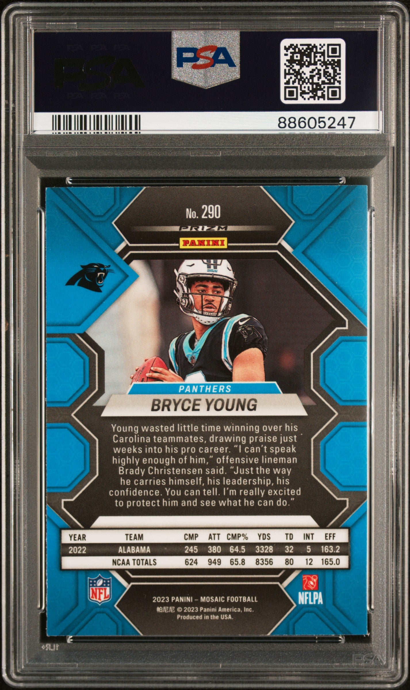 2023 Panini Mosaic #290 Bryce Young Reactive Blue PSA 10