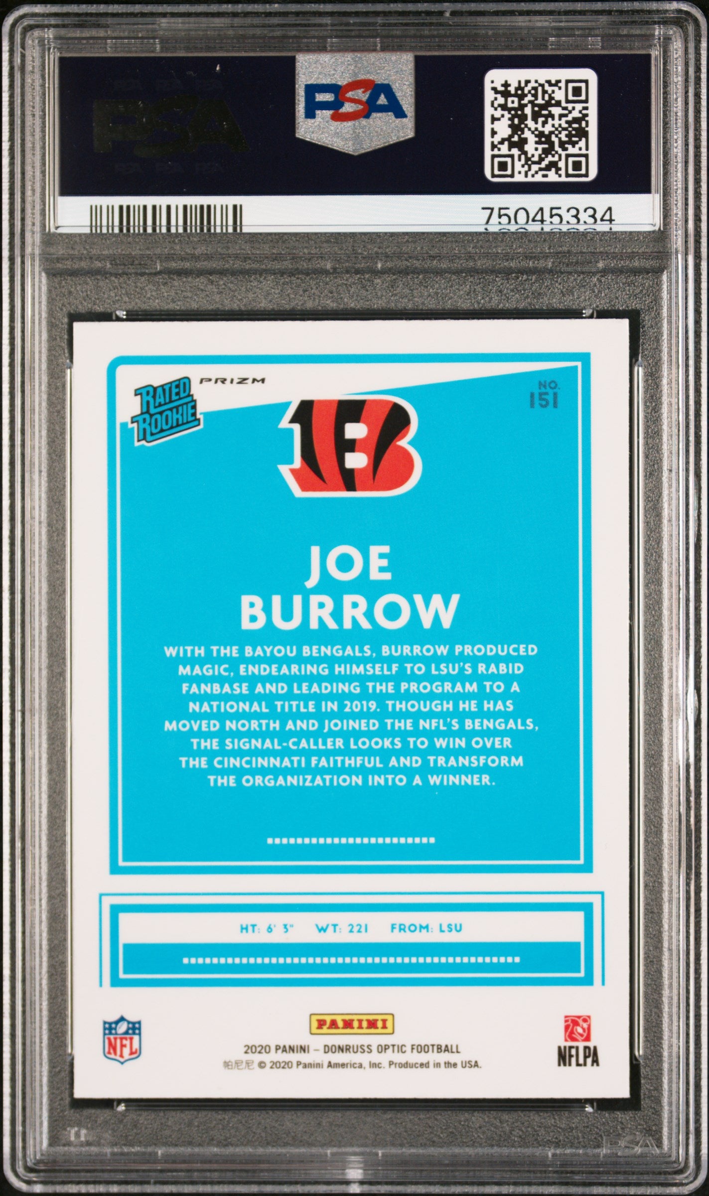 2020 Panini Donruss Optic #151 Joe Burrow Blue Scope PSA 9