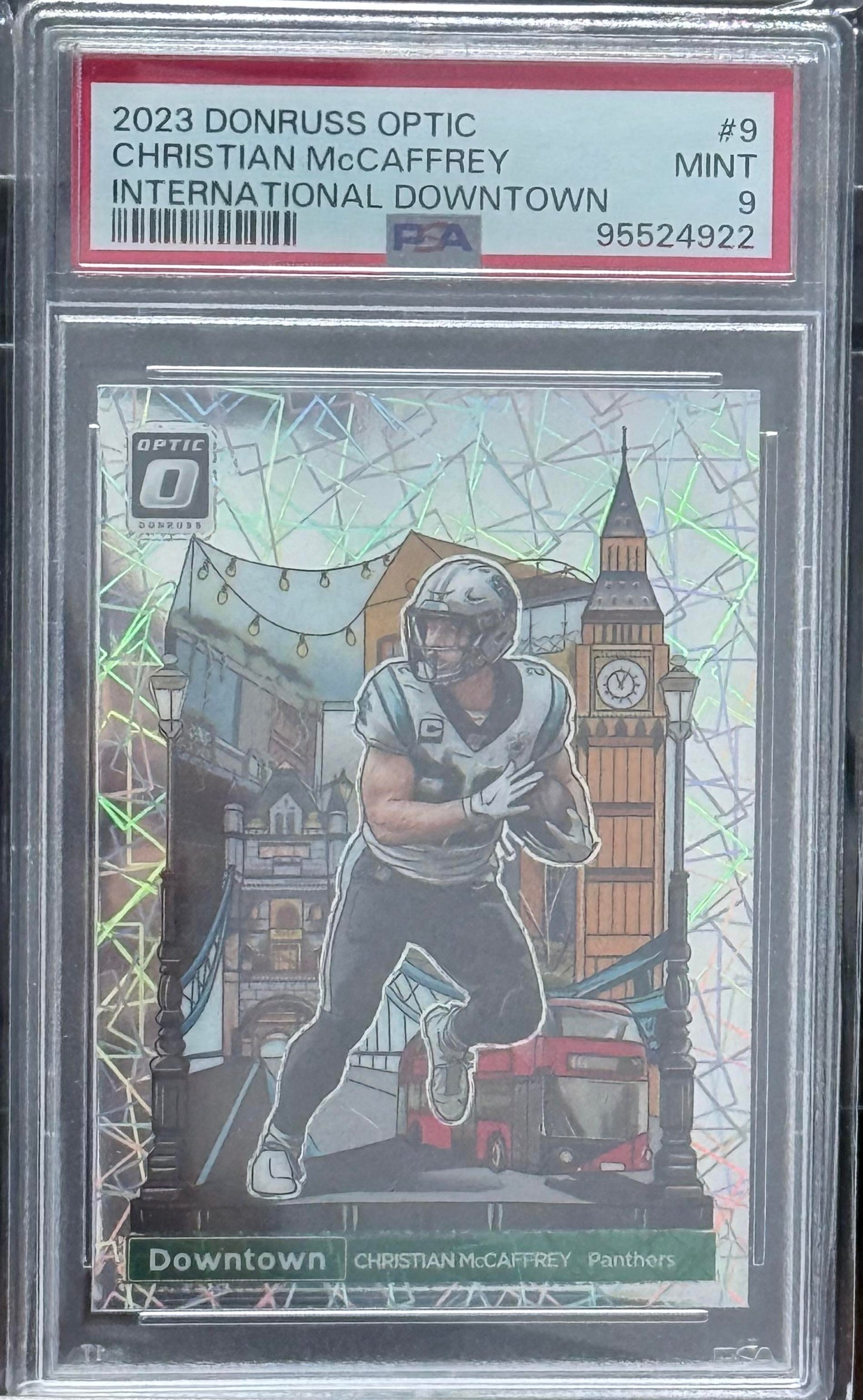 2023 Panini Donruss Optic International Downtown #9 Christian Mccaffrey PSA 9