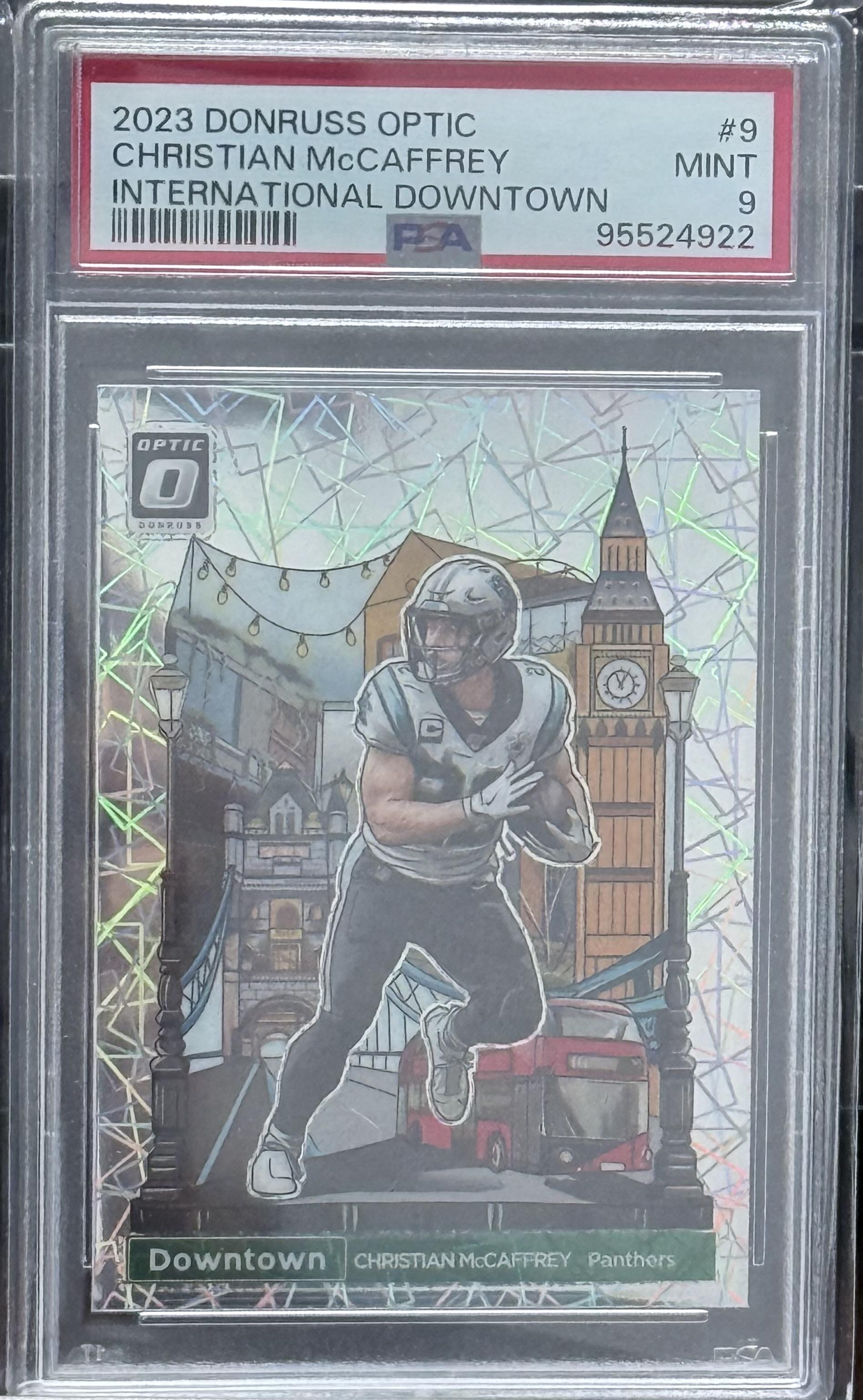 2023 Panini Donruss Optic International Downtown #9 Christian Mccaffrey PSA 9