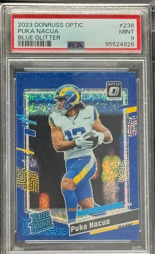 2023 Panini Donruss Optic #238 Puka Nacua Blue Glitter PSA 9