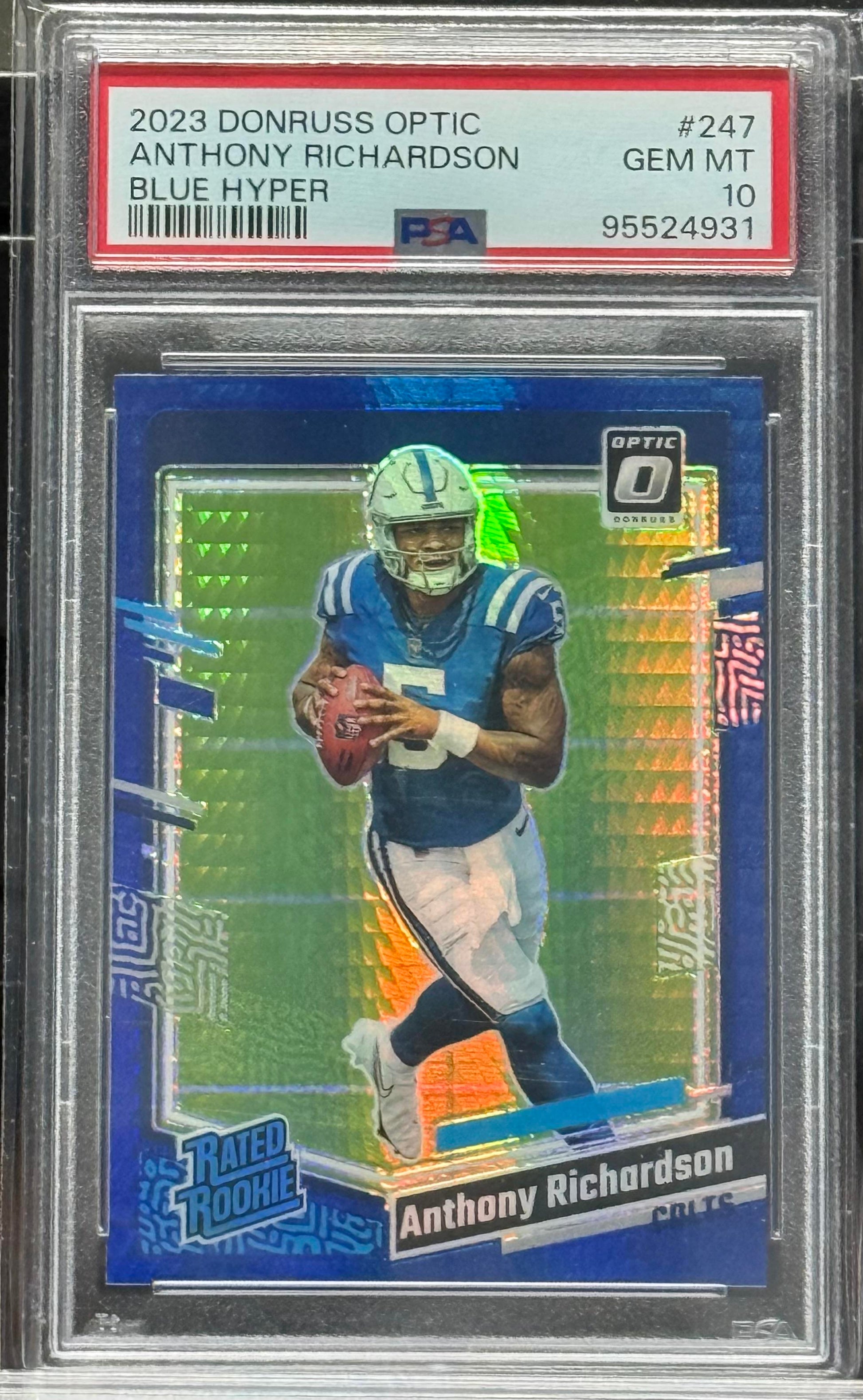 2023 Panini Donruss Optic #247 Anthony Richardson Blue Hyper PSA 10
