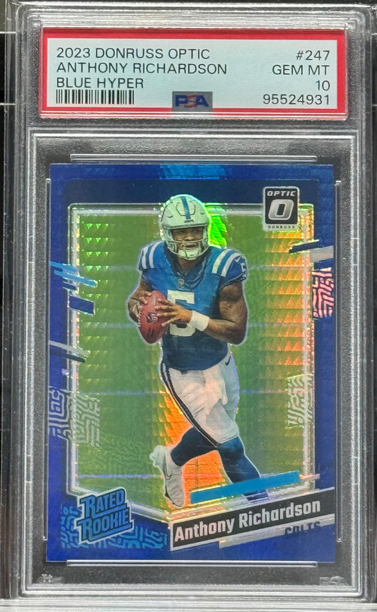 2023 Panini Donruss Optic #247 Anthony Richardson Blue Hyper PSA 10