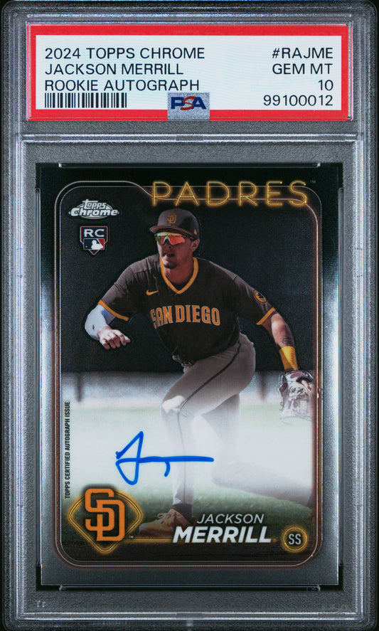 2024 Topps Chrome Rookie Autographs #RAJME Jackson Merrill PSA 10
