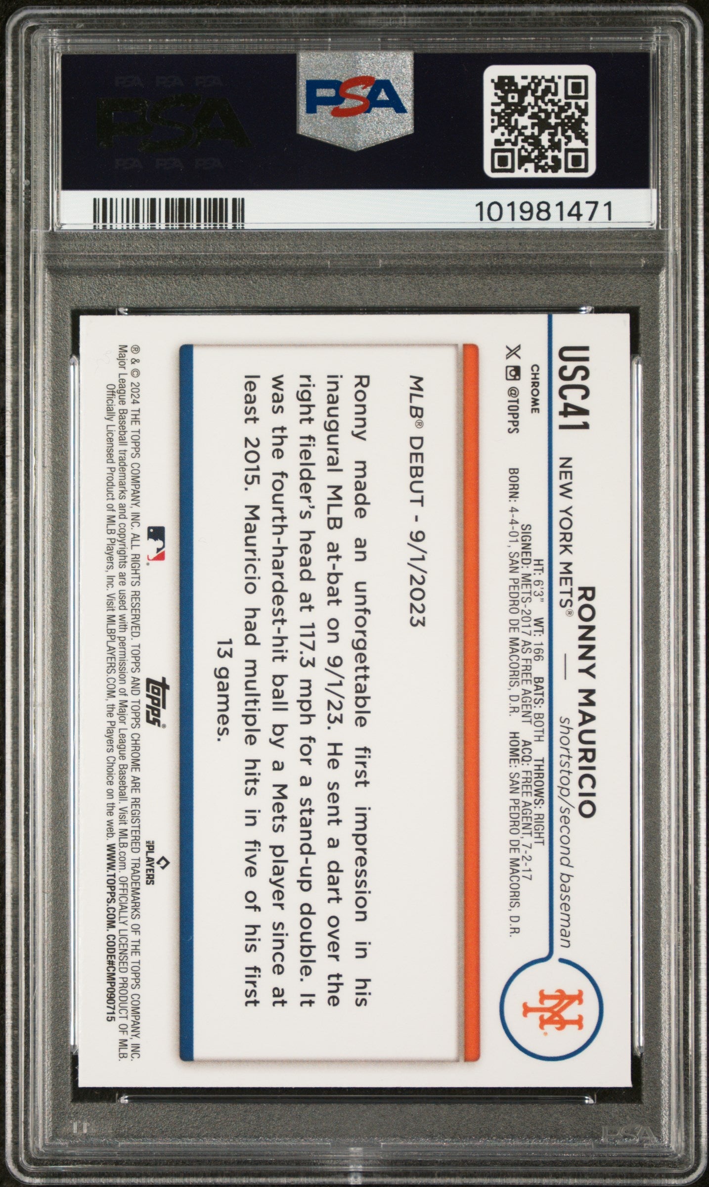 2024 Topps Chrome Update #USC41 Ronny Mauricio PSA 8