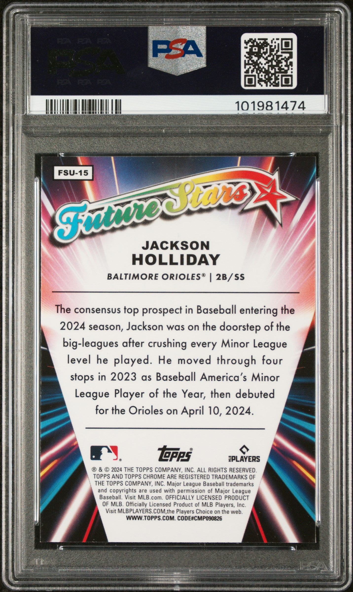 2024 Topps Chrome Update Future Stars #FSU15 Jackson Holliday PSA 9