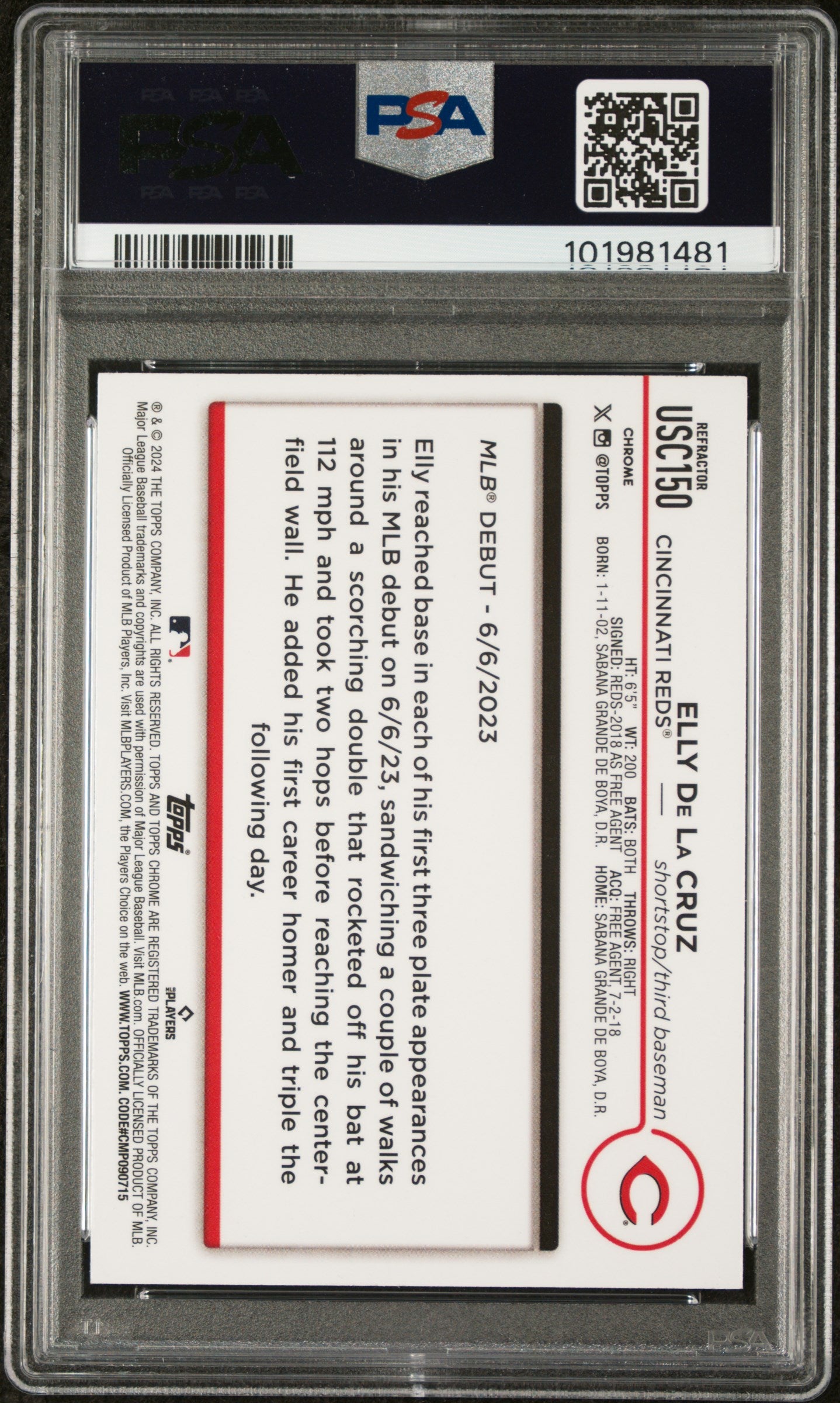 2024 Topps Chrome Update #USC150 Elly De La Cruz Refractor PSA 9
