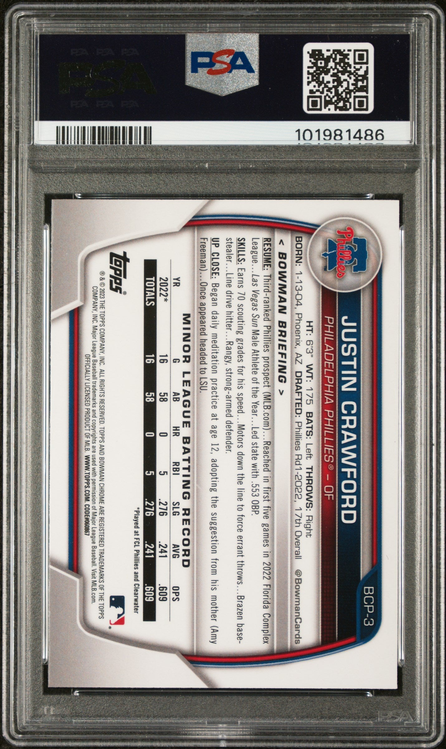 2023 Bowman Mega Box Chrome #3 Justin Crawford Chrome PSA 10
