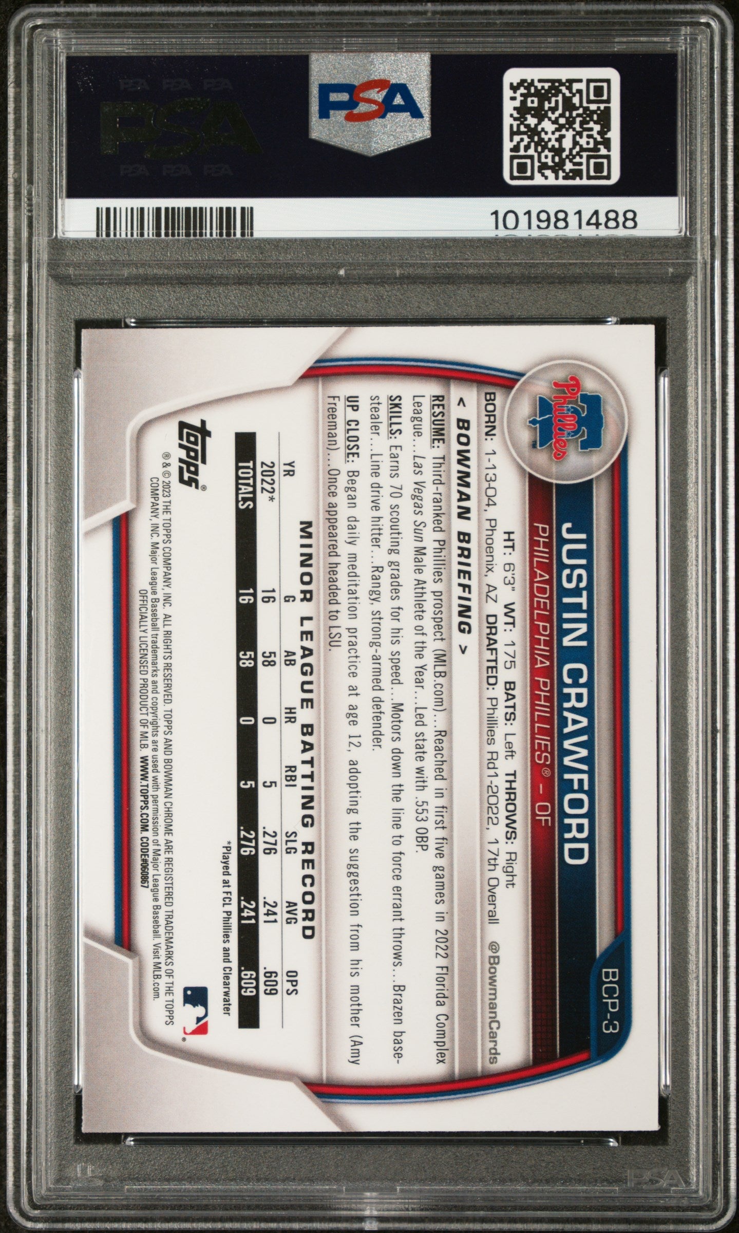 2023 Bowman Mega Box Chrome #3 Justin Crawford Chrome PSA 10