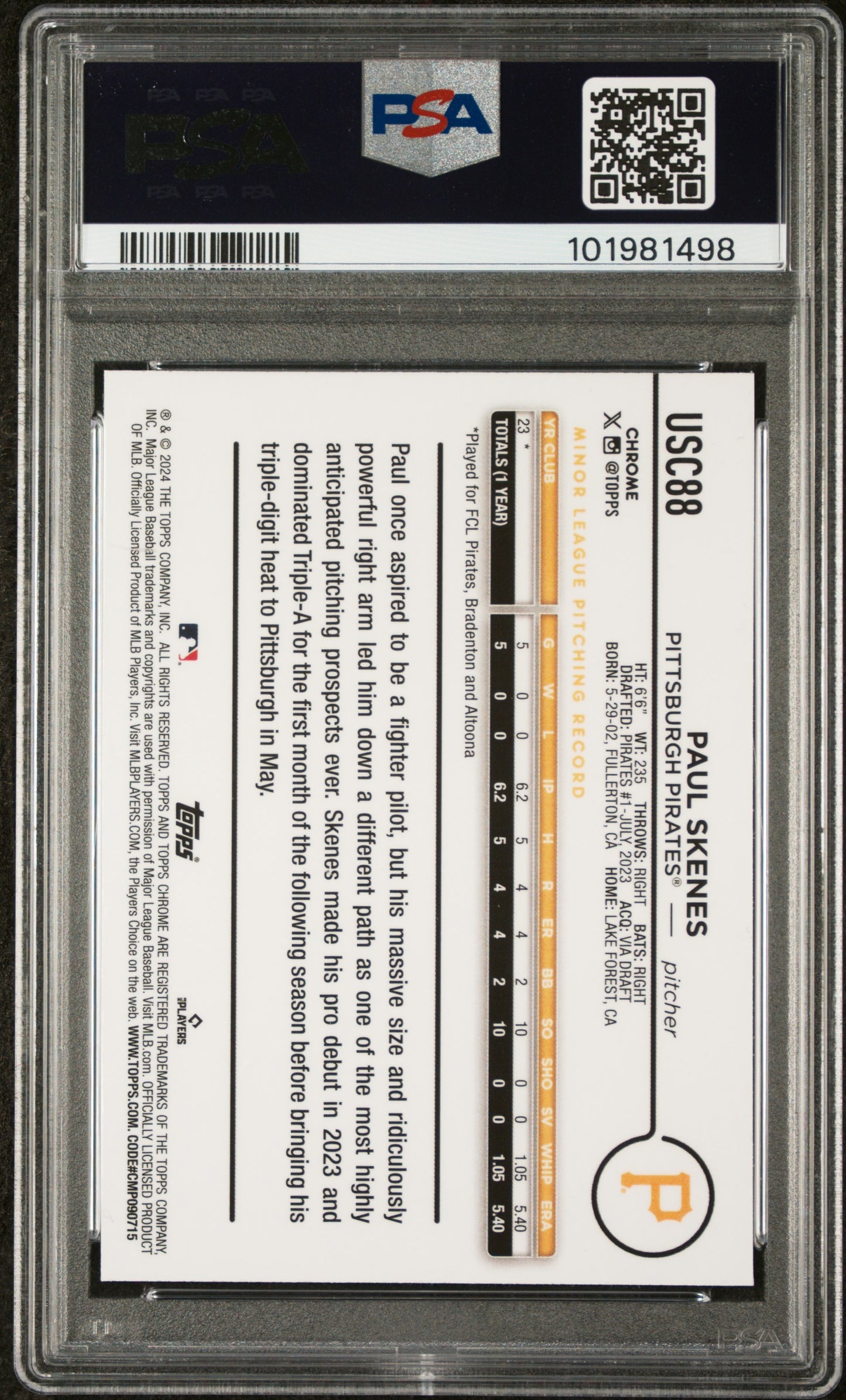 2024 Topps Chrome Update #USC88 Paul Skenes PSA 8