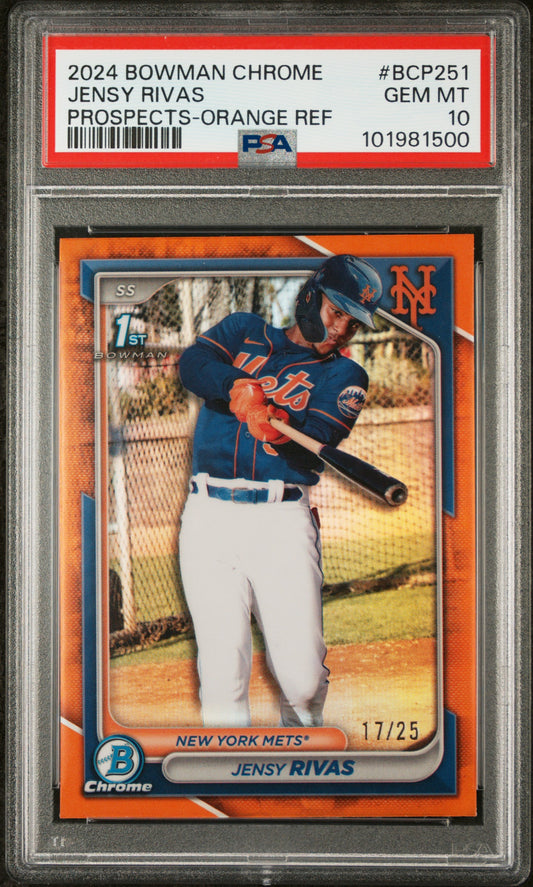 2024 Bowman Chrome Prospects #BCP251 Jensy Rivas Prospects-Orange Ref PSA 10