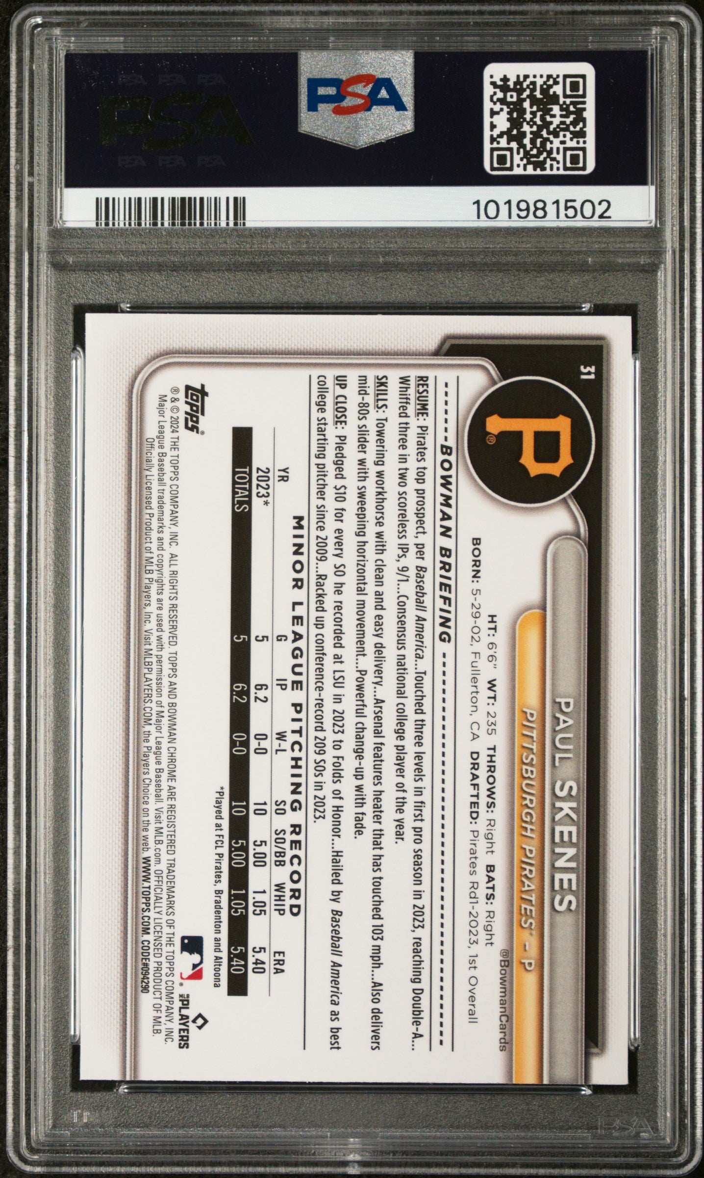 2024 Bowman Chrome Mega Box #31 Paul Skenes PSA 8