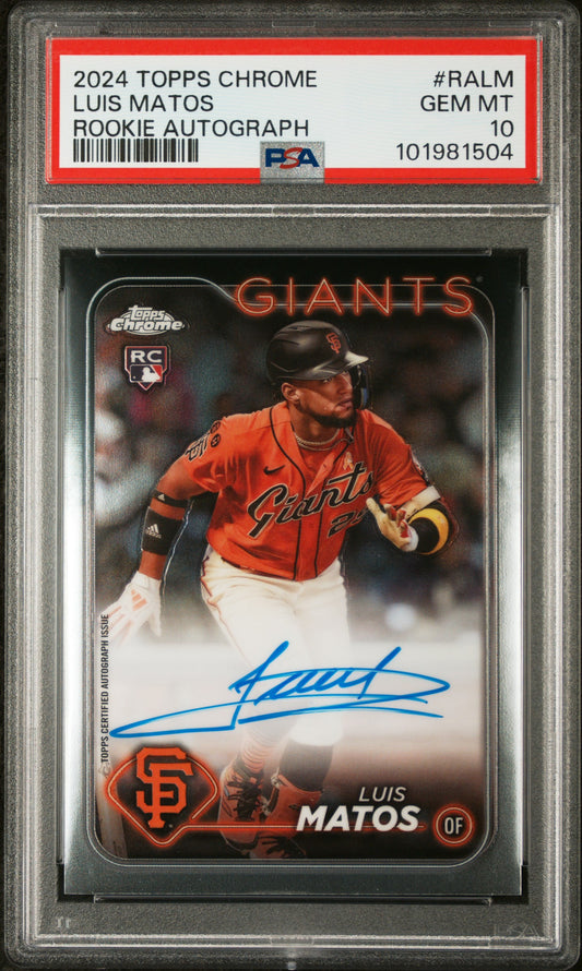 2024 Topps Chrome Rookie Autographs #RALM Luis Matos PSA 10