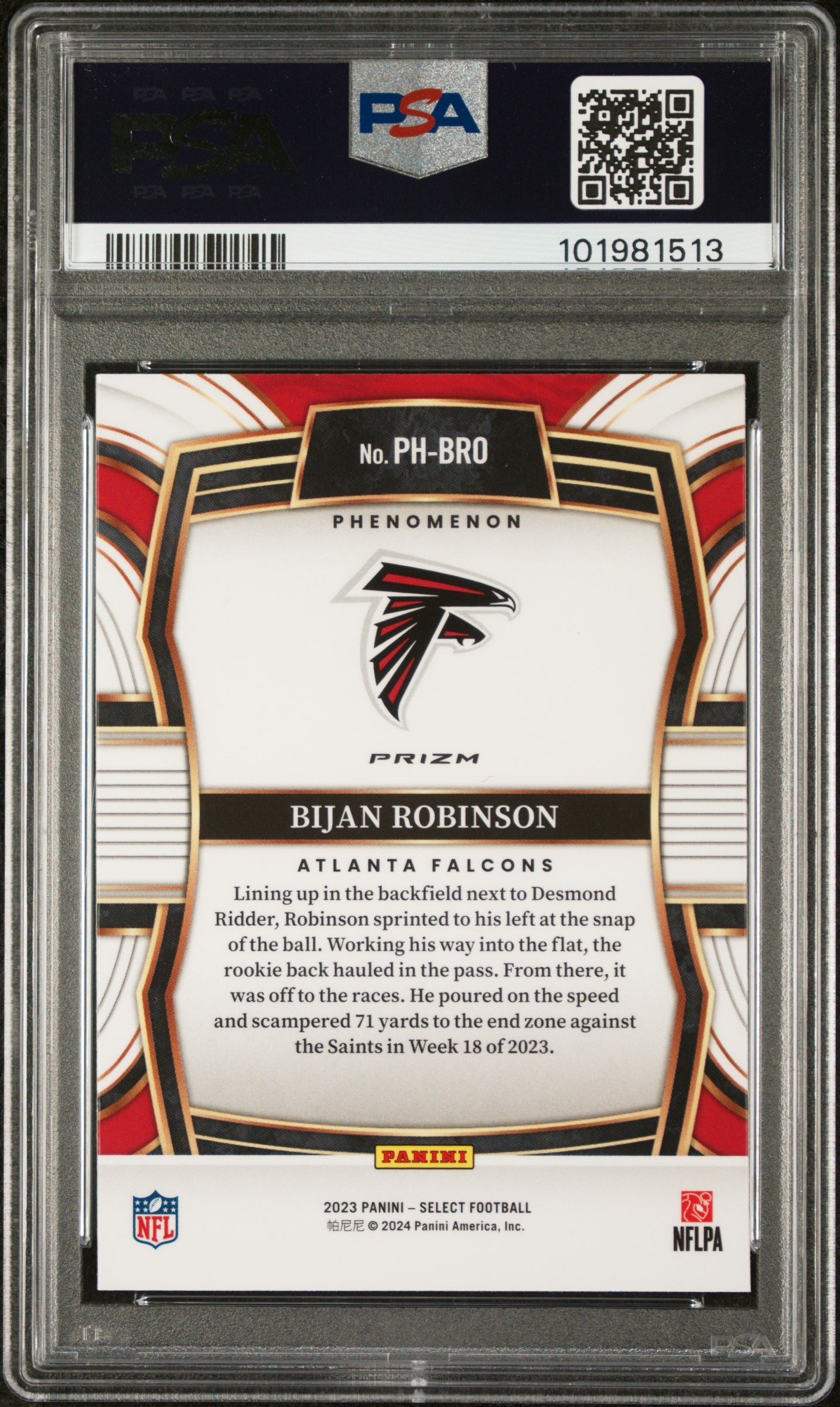 2023 Panini Select Phenomenon #PHBRO Bijan Robinson Phenomenon-Prizm PSA 10
