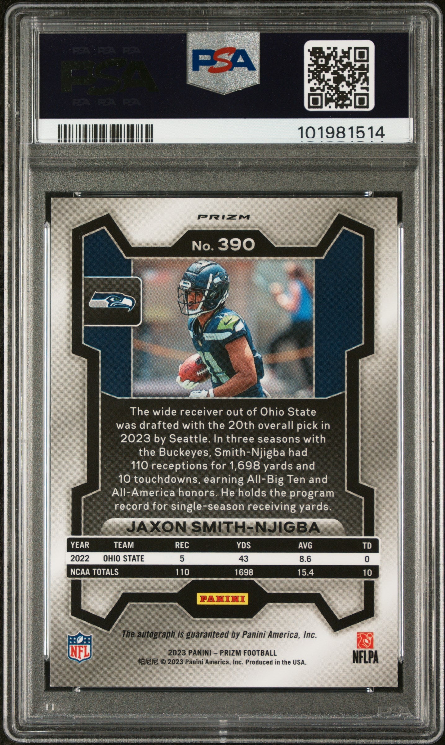 2023 Panini Prizm #390 Jaxon Smith-Njigba Autograph PSA 10