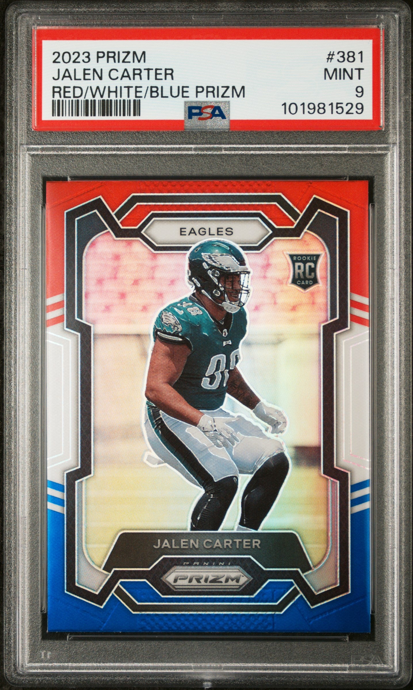 2023 Panini Prizm #381 Jalen Carter Red/White/Blue Prizm PSA 9