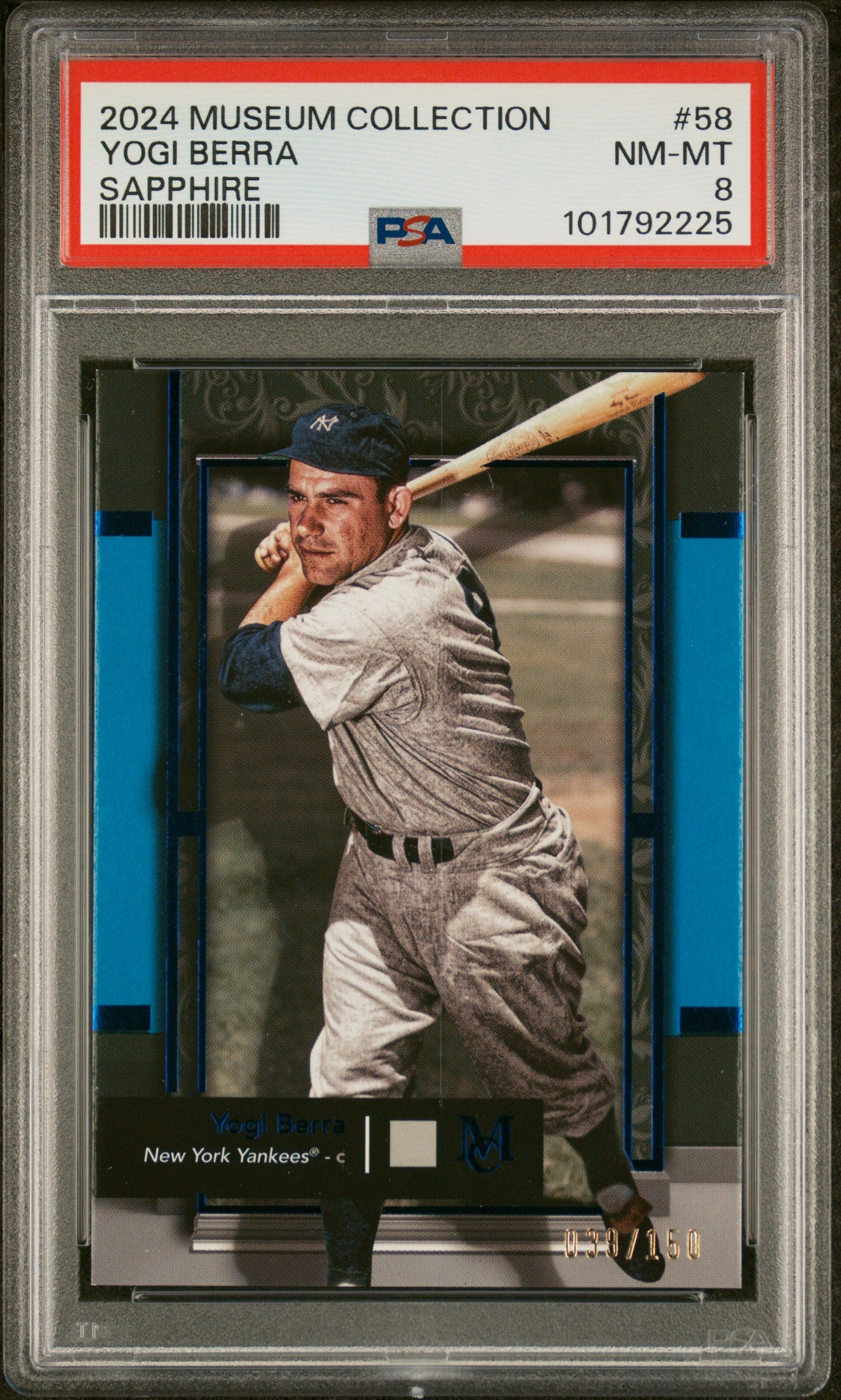 2024 Topps Museum Collection #58 Yogi Berra Sapphire PSA 8