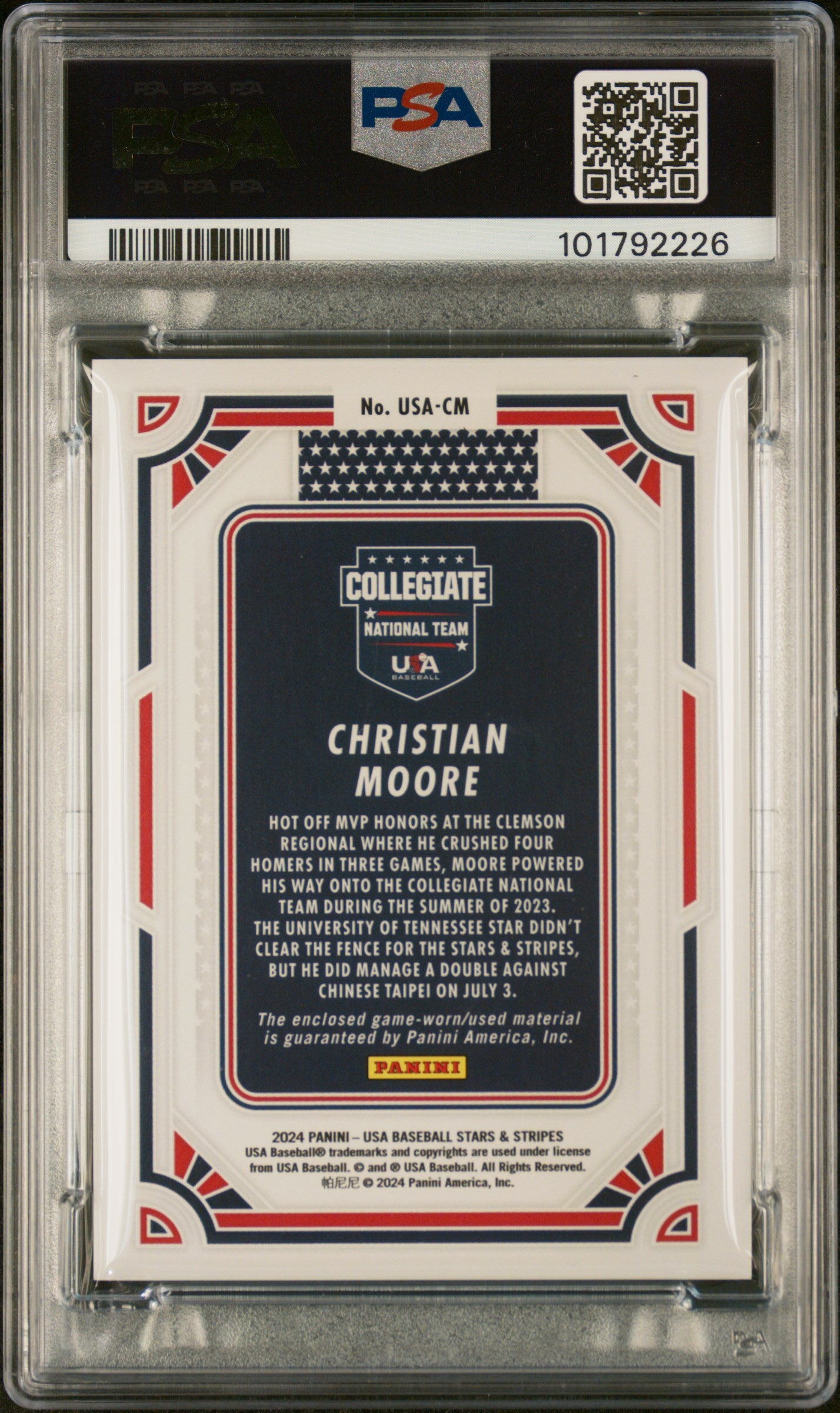 2024 Panini Stars & Stripes Usa Materials Pe #USACM Christian Moore PSA 9
