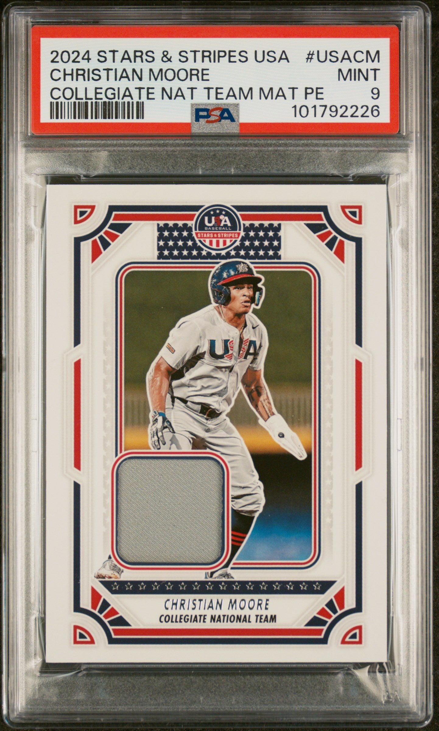 2024 Panini Stars & Stripes Usa Materials Pe #USACM Christian Moore PSA 9
