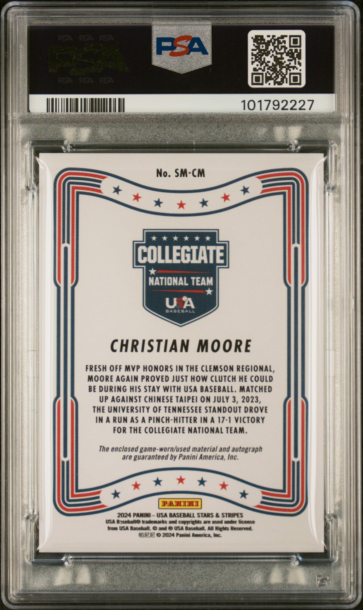 2024 Panini Stars & Stripes Usa Signature Materials #SMCM Christian Moore PSA 10