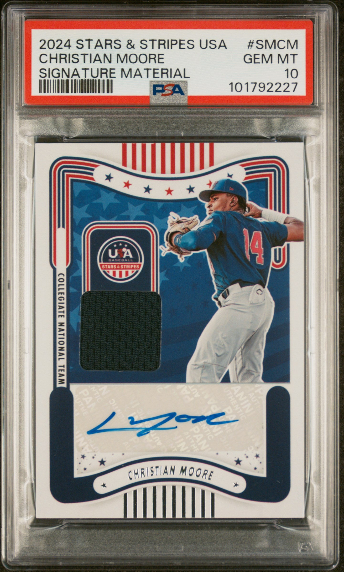 2024 Panini Stars & Stripes Usa Signature Materials #SMCM Christian Moore PSA 10
