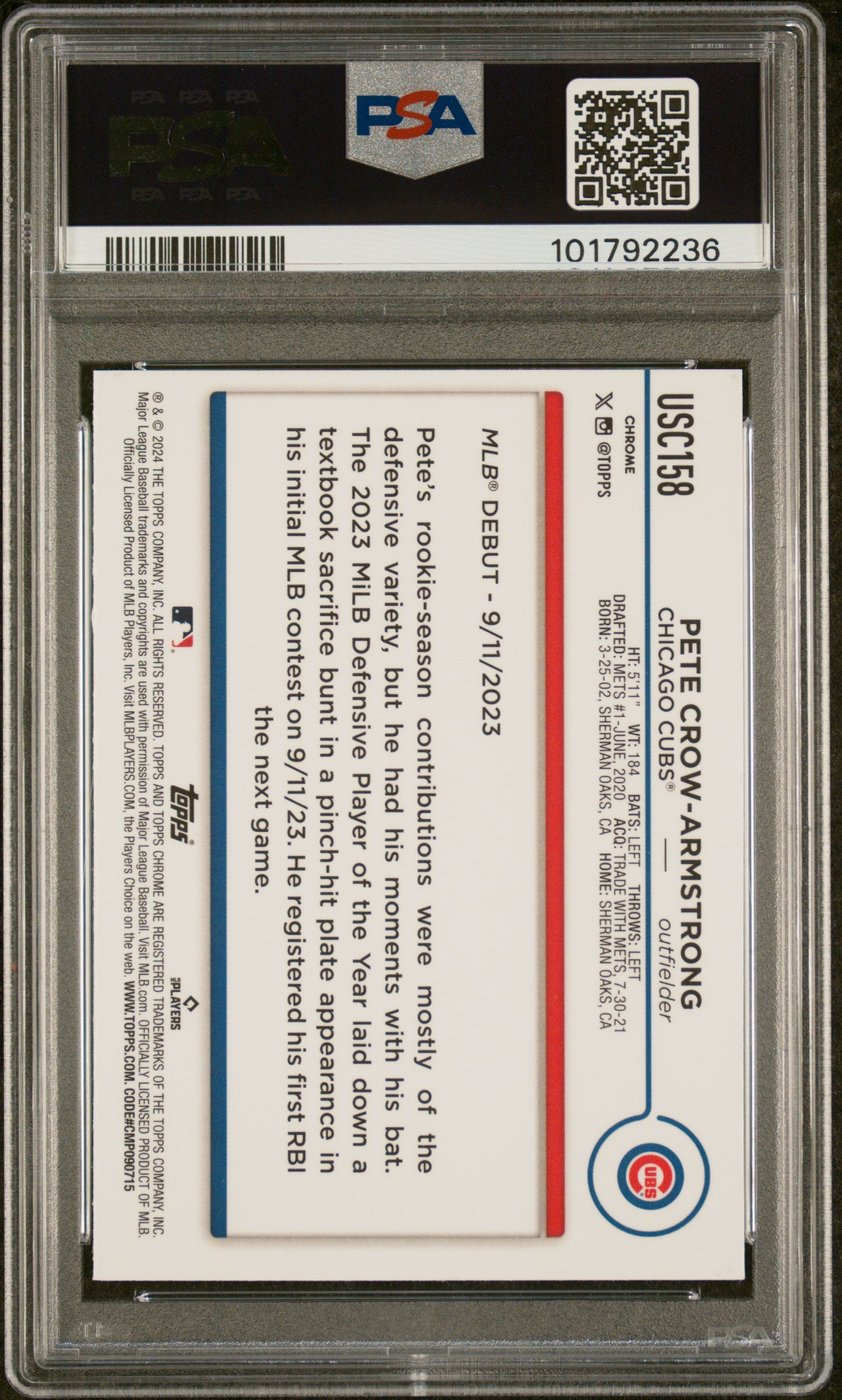 2024 Topps Chrome Update #USC158 Pete Crow-Armstrong PSA 9