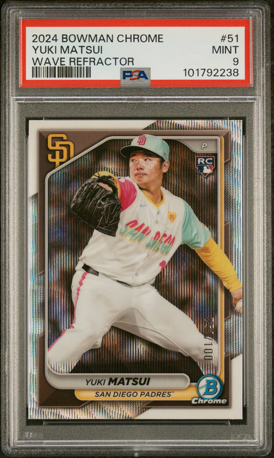 2024 Bowman Chrome #51 Yuki Matsui Wave Refractor PSA 9