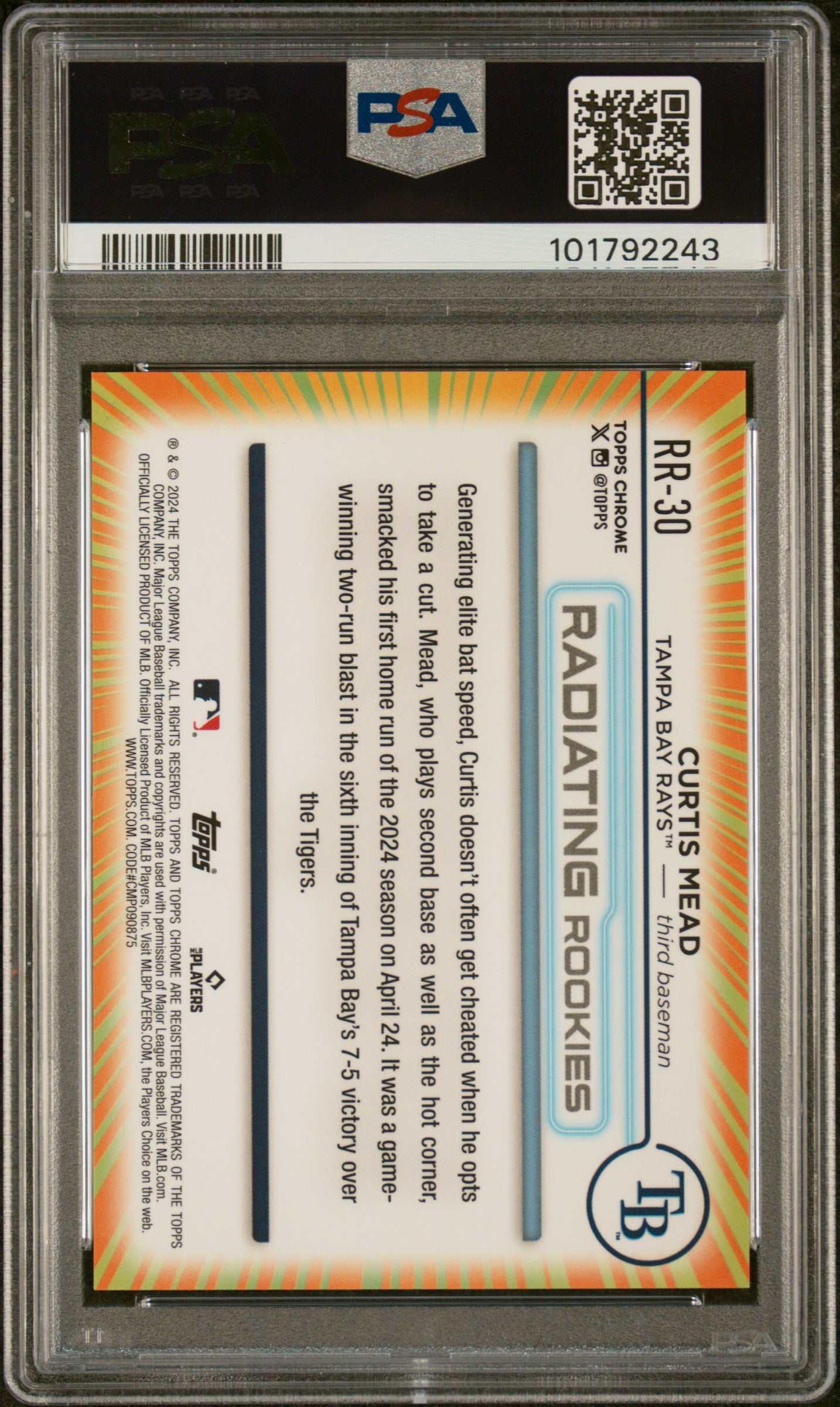 2024 Topps Chrome Radiating Rookies #RR30 Curtis Mead Update PSA 8