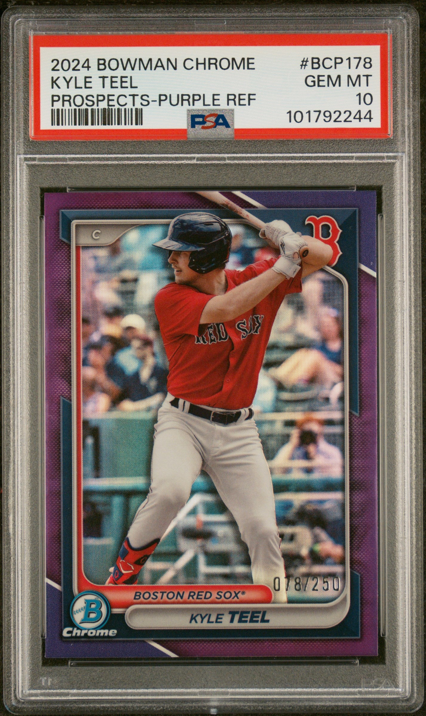 2024 Bowman Chrome Prospects #BCP178 Kyle Teel Prospects-Purple Ref PSA 10