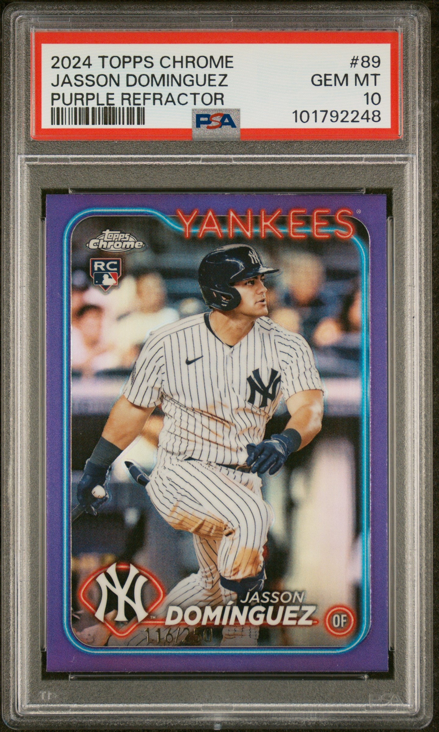 2024 Topps Chrome #89 Jasson Dominguez Purple Refractor PSA 10
