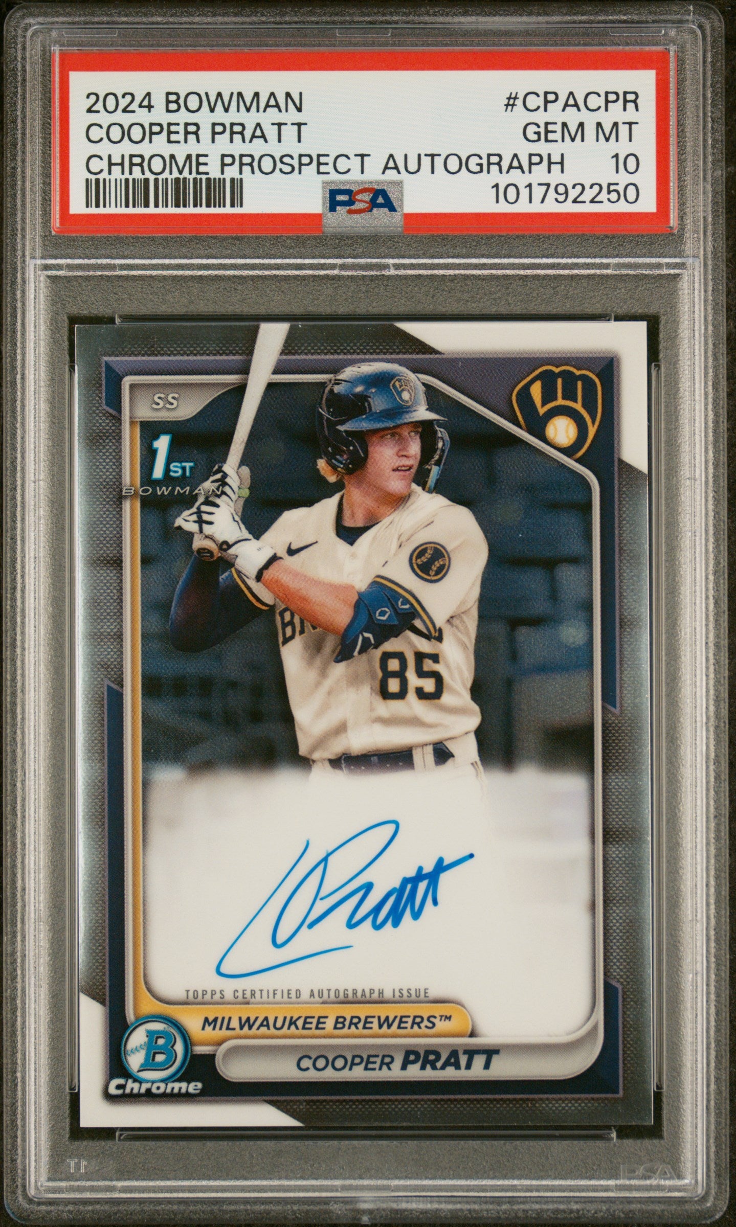 2024 Bowman Chrome Prospect Autographs #CPACPR Cooper Pratt PSA 10