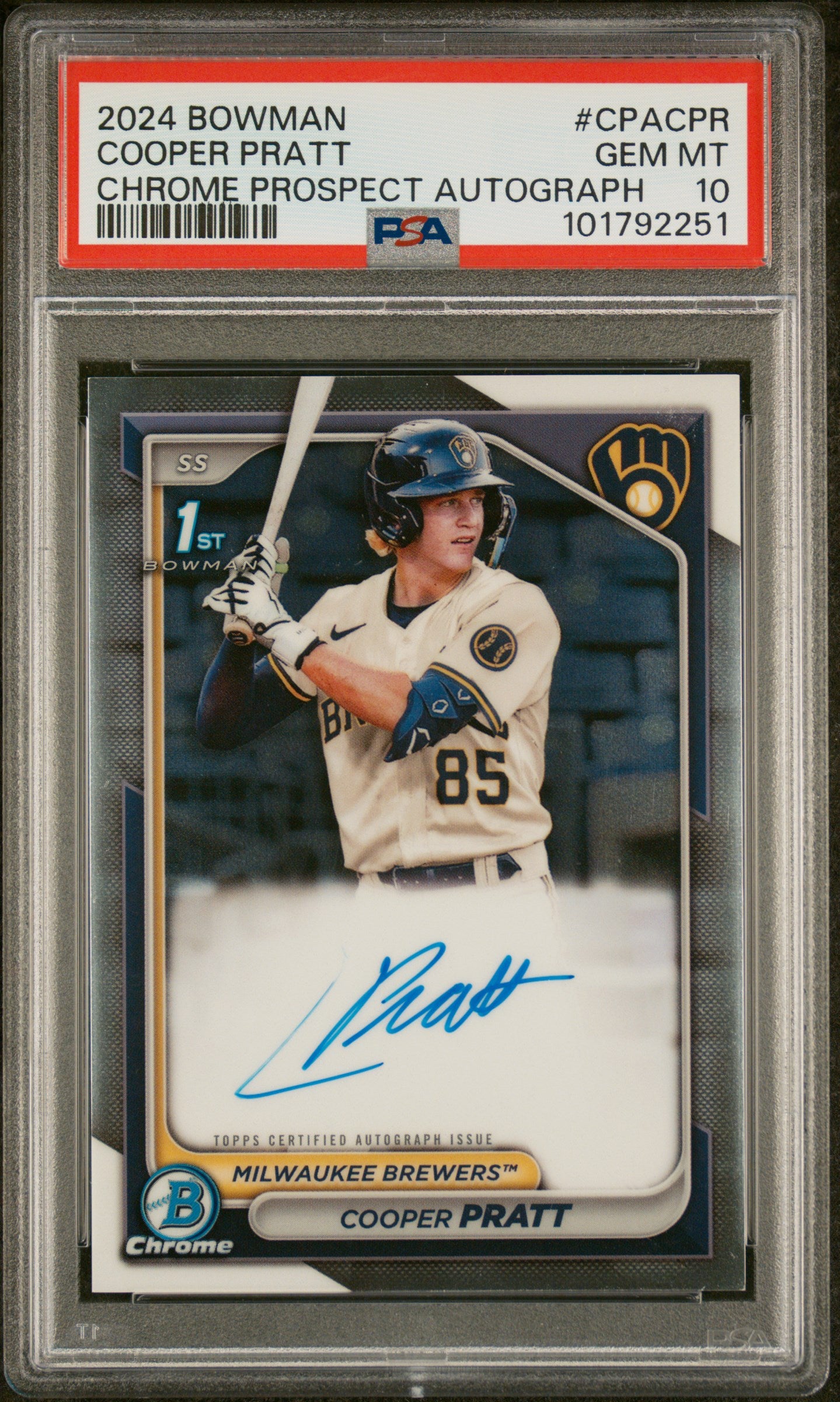 2024 Bowman Chrome Prospect Autographs #CPACPR Cooper Pratt PSA 10