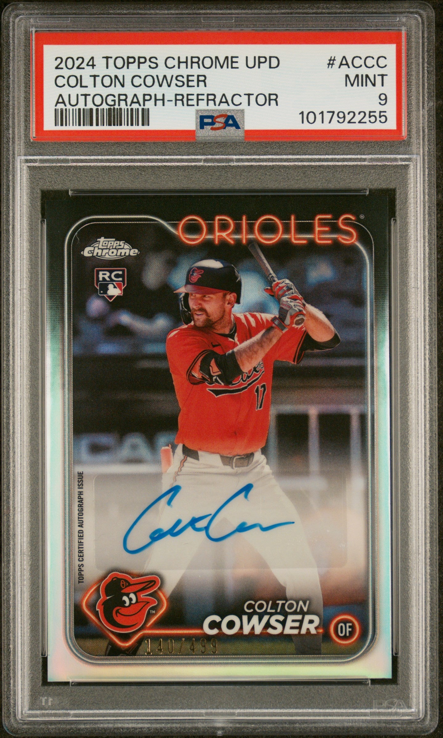 2024 Topps Chrome Update Autographs #ACCC Colton Cowser Refractor/499 PSA 9