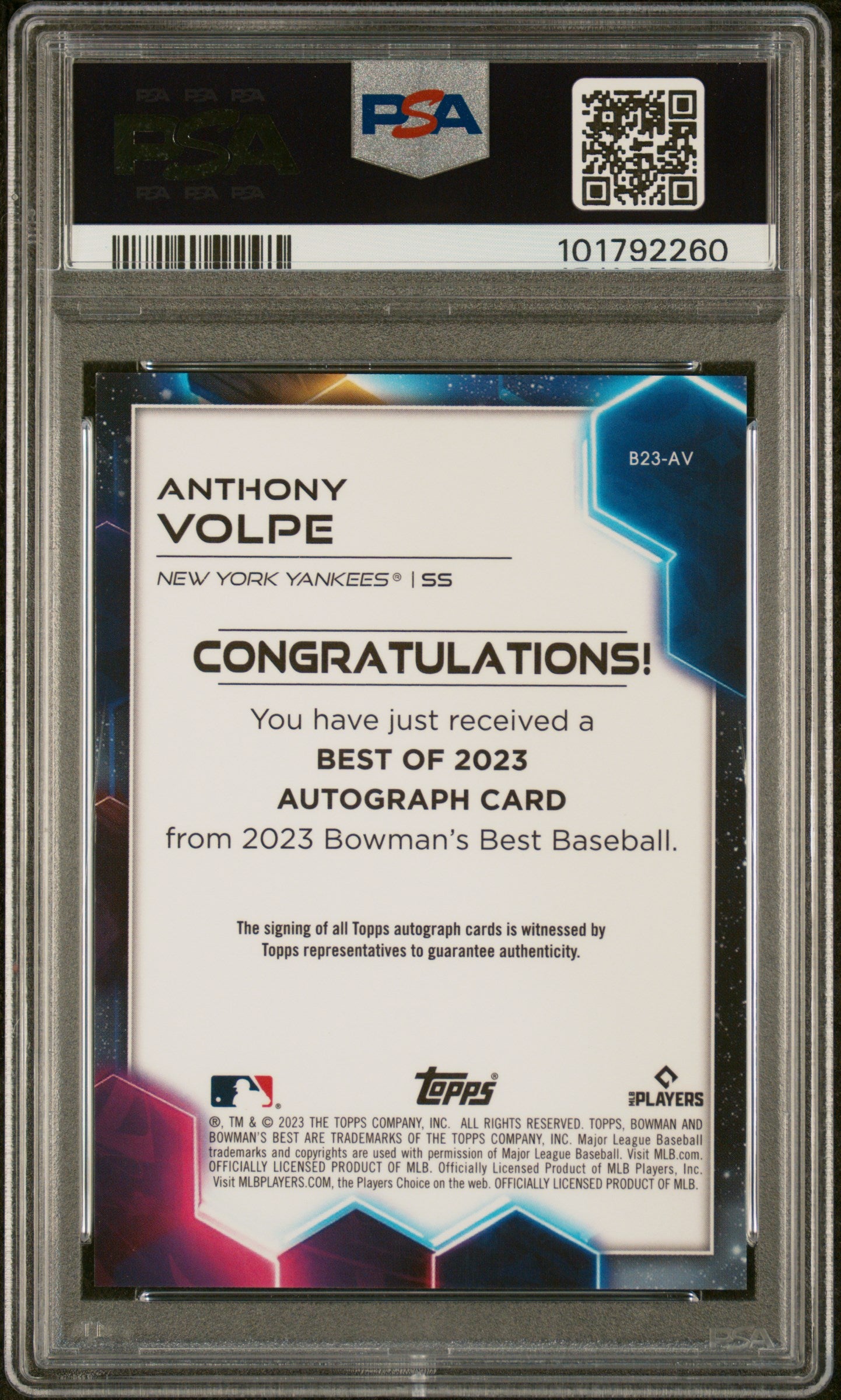 2023 Bowman'S Best  Autographs #B23AV Anthony Volpe Auto-Green/99 PSA 10